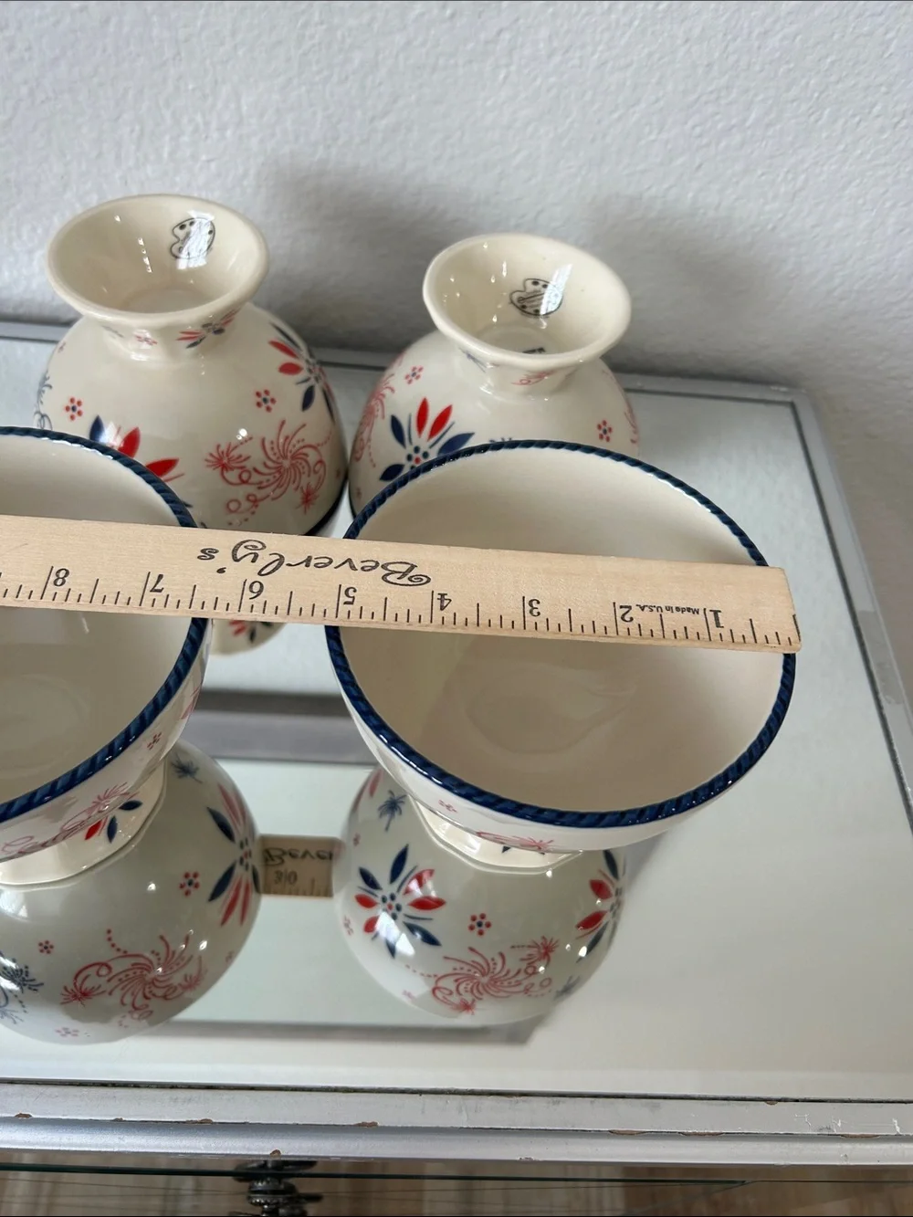 Temp-Tations ice Cream Dessert Bowls with Red & Navy, NWOT, never used
